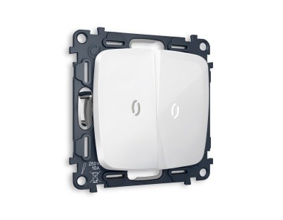 MO104035 Комплект механизма 2-кл проходного выключателя с подсветкой 5600K OMEGA Белый глянец QUANT (OP1040, VM120, G25W), AMBRELLA VOLT, MO104035 - фото 107295