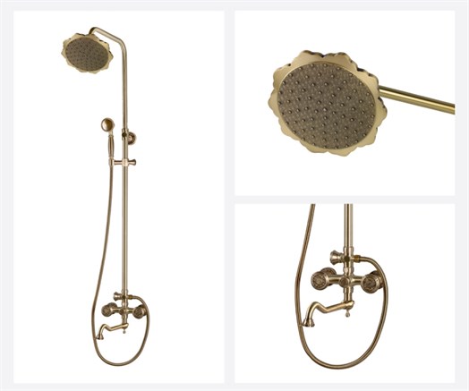 10121DF/1 Комплект для ванной и душа двухручковый длинный  (25см) излив, лейка цветок, Bronze de Luxe - фото 50984