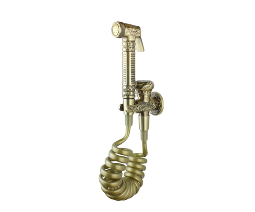 10235/1 Комплект гигиенического душа с вентилем (на одну воду)  пружинным шлангом ABS, Bronze de Luxe - фото 51162