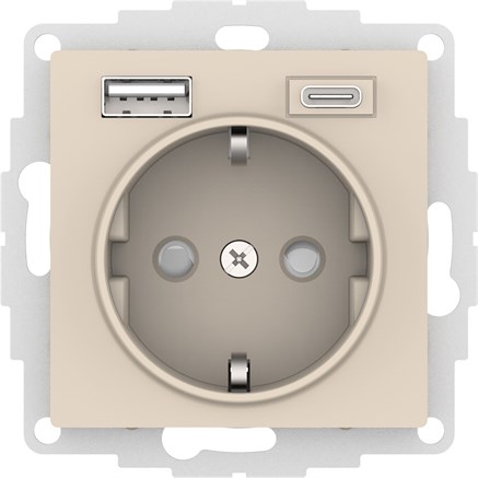 Бежевый Розетка 16А с USB A+C (5В/2,4А/3 А, 2х5В/1,5А), мех Systeme Electric AtlasDesign ATN000232 - фото 74148