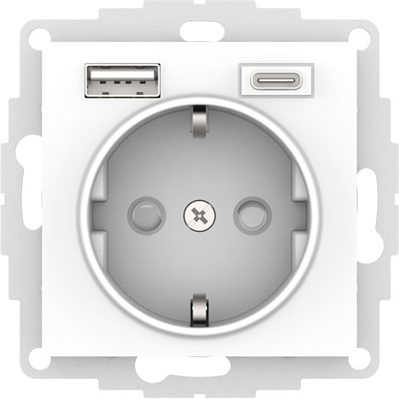 Белый Розетка 16А с USB A+C (5В/2,4А/3 А, 2х5В/1,5А), мех Systeme Electric AtlasDesign ATN000132 - фото 74167