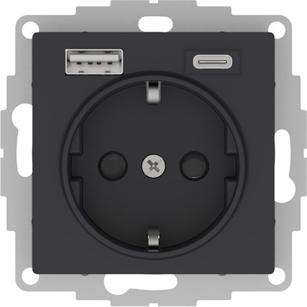Карбон Розетка 16А с USB A+C (5В/2,4А/3 А, 2х5В/1,5А), мех Systeme Electric AtlasDesign ATN001032 - фото 74229