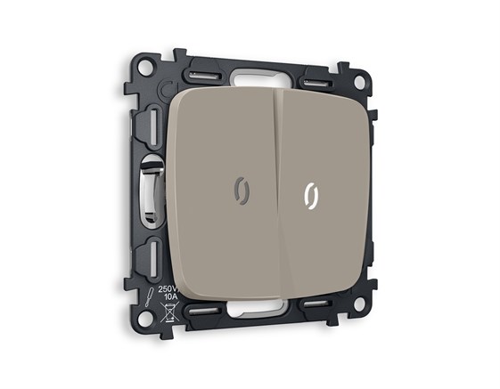 MO364015 Комплект механизма 2-кл выключателя с подсветкой 5600K OMEGA Серо-бежевый матовый QUANT (OP3640, VM115, G14W), AMBRELLA VOLT, MO364015 - фото 92540
