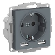 Грифиль SO + USB Розетка A+A, 5В/2,4А, 2х5В/1,2А, механизм Systeme Electric AtlasDesign ATN000730